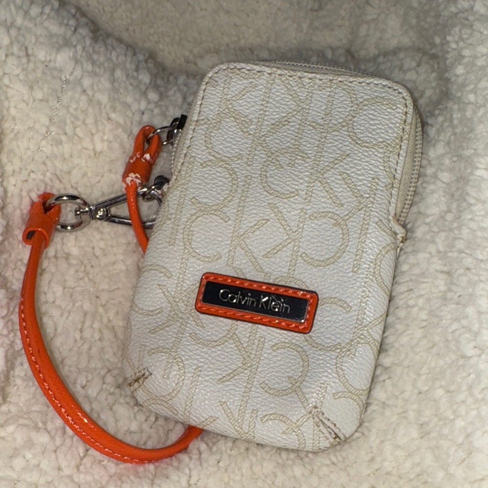 Calvin Klein-  White and Orange Wristlet